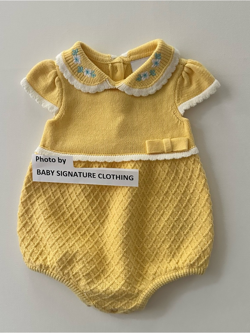 Tommy Bahama 3-6 Months Baby Girl Yellow Knit Romper with Embroidered Collar